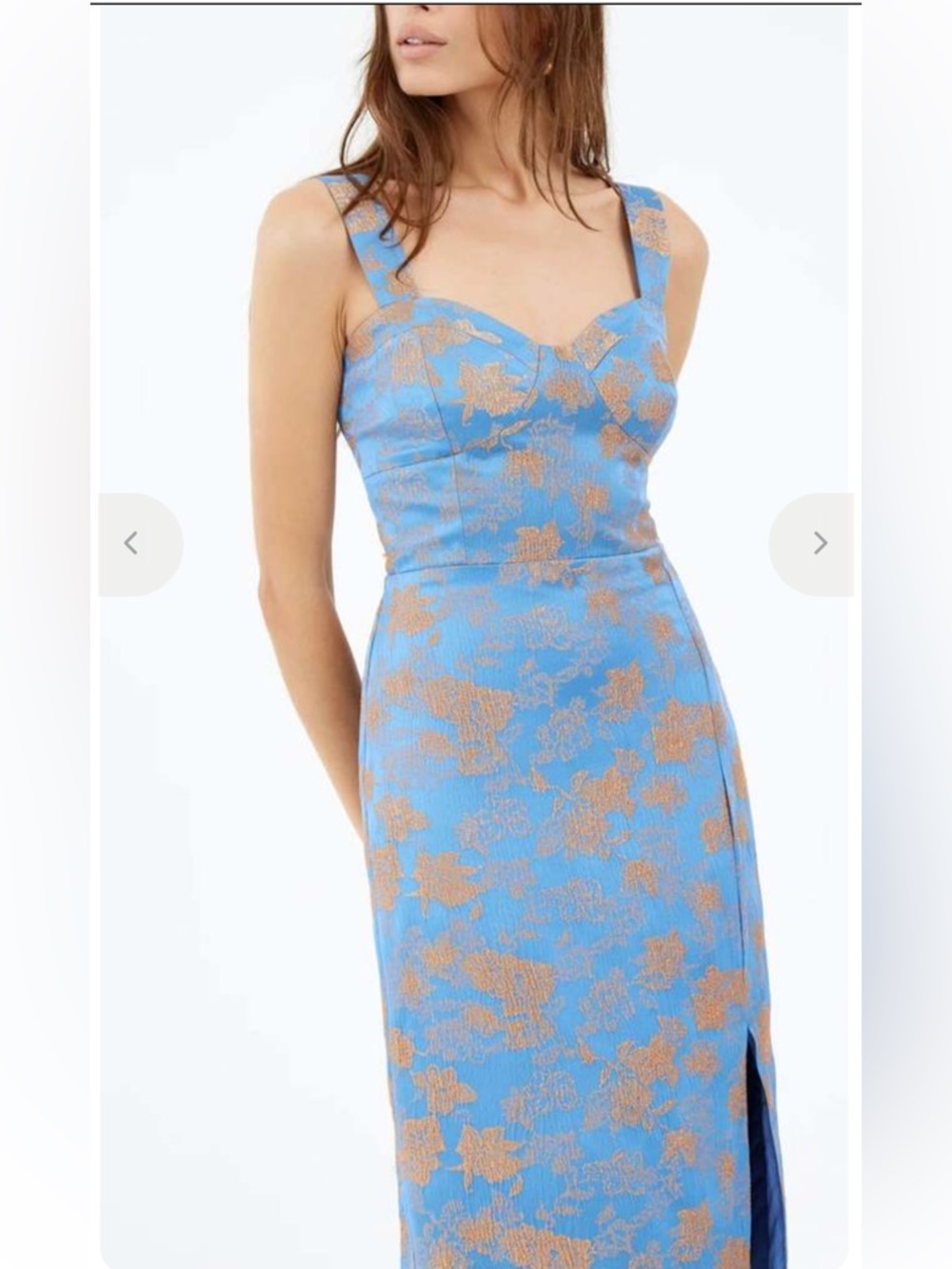 NWOT Greylin Sky Blue and Gold Floral Midi Dress